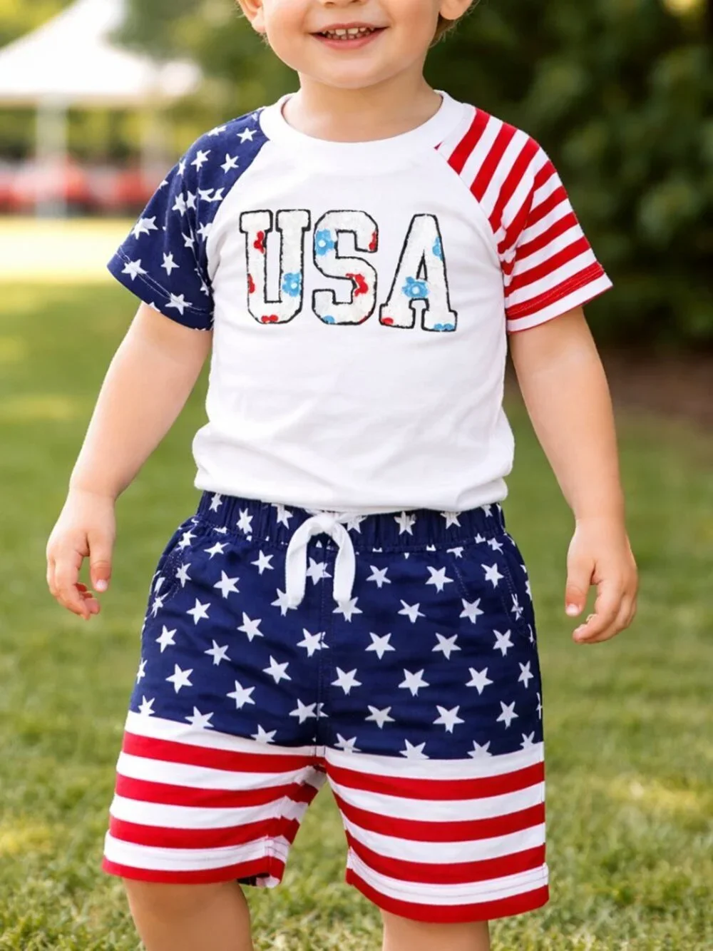 Toddler Boys T-Shirt Pants Red Whit & Blue 4th of July USA Flag Set 2-3T